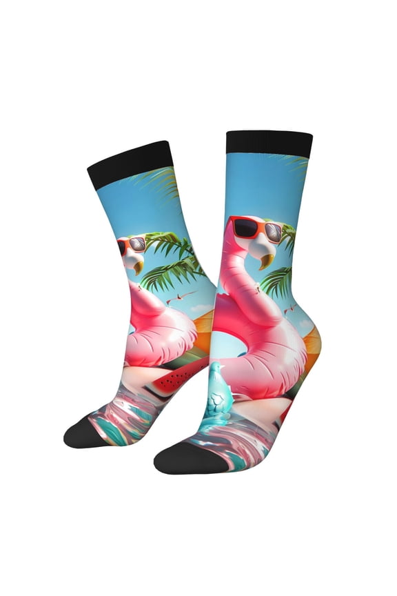 Tropical Flamingo Pool Float Crew Socks for Men & Women, Breathable Casual Athletic Ankle Socks