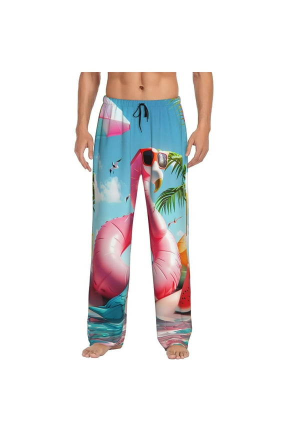 Tropical Flamingo Pool Float Mens Pajama Pants Sleep & Lounge Pants, PJ Pants-Small