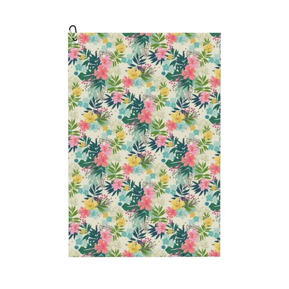 Vsdgher Tropical Flowers Print Golf Towel Golf Gift for Men and Women Golf Towel with Carabiner Clip to Quickly Remove Sand, Mud, Dirt and Sweat