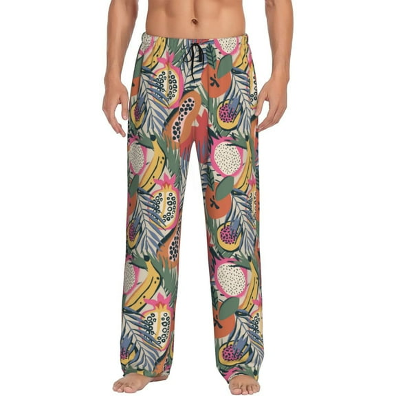 Vsdgher Tropical Fruit Print Mens Pajama Pants Sleep & Lounge Pants, PJ Bottoms With elastic waistb and Pockets