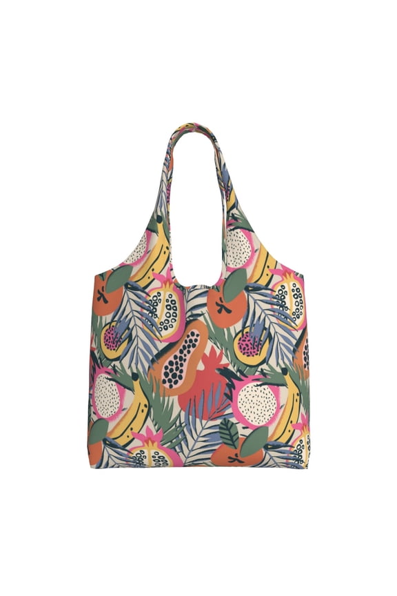 Tropical Fruit Print canvas Tote Bag, Lightweight Cloth Bags, Suitable for shopping, groceries, travel