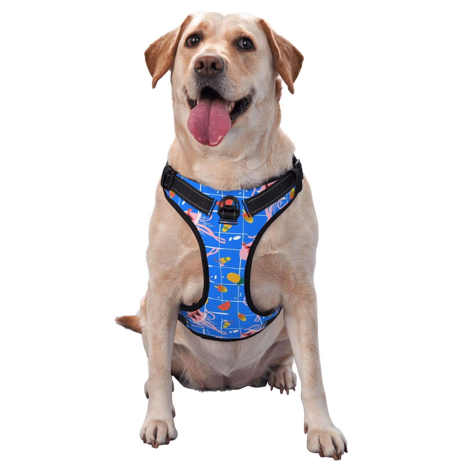 Vsdgher Tropical Jellyfishes Pattern Dog Harness,No Pull Pet Harness with Soft Padded Handle,Adjustable Reflective Vest with 2 Buckles,4 Slide Buckles,S-XL Large