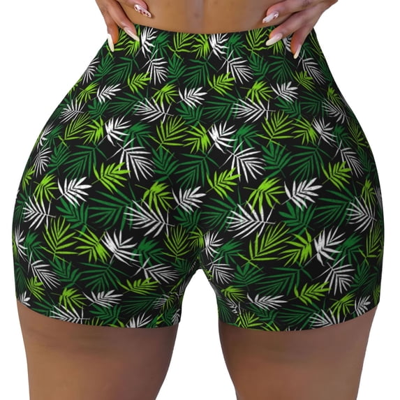 Vsdgher Tropical Leaves1 print Workout Shorts for Women Seamless Soft Smooth Gym Yoga Scrunch Active Exercise Fitness Shorts