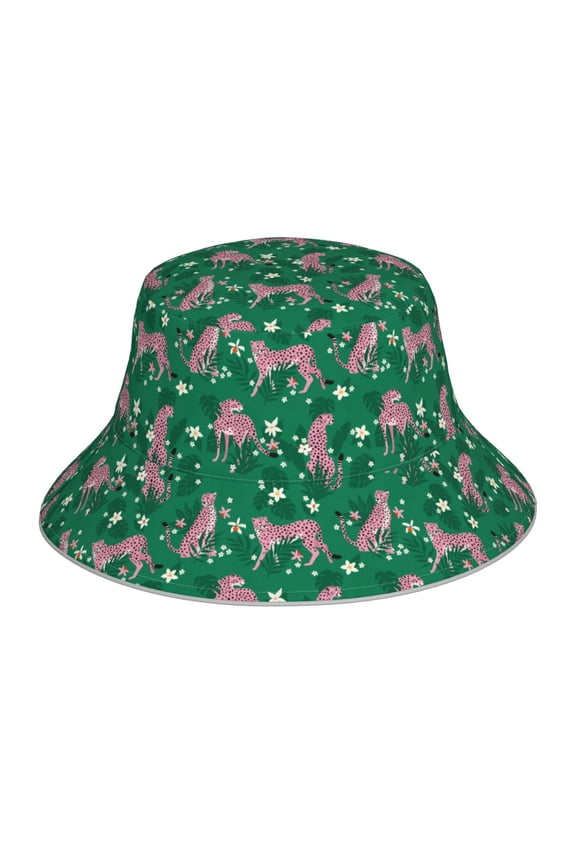 Tropical Leopard Print Bucket Hat for Men&Women Bucket Hat Reversible Summer Double-Side-Wear Travel Gardening, Beach, Camping, Hiking, Fishing Cap