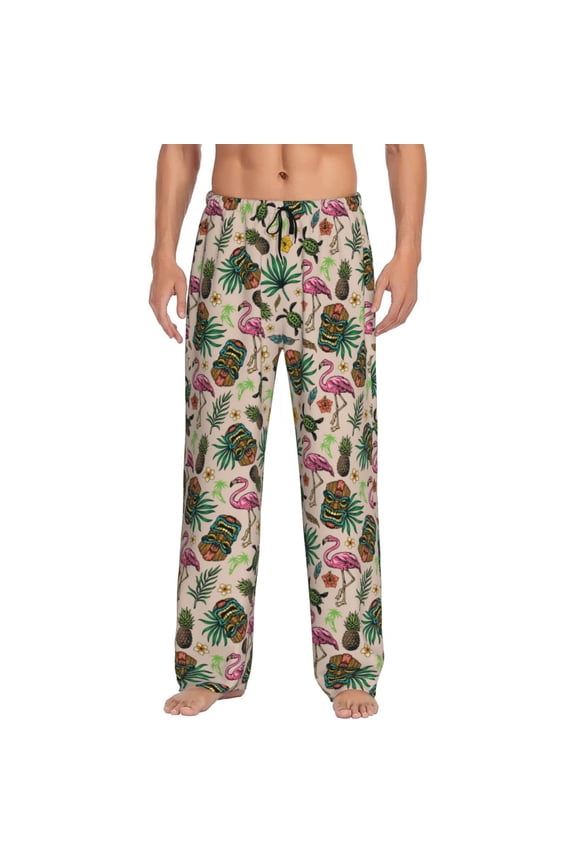 Tropical Mask Flamingo Print Mens Pajama Pants Sleep & Lounge Pants, PJ Bottoms With elastic waistb and Pockets