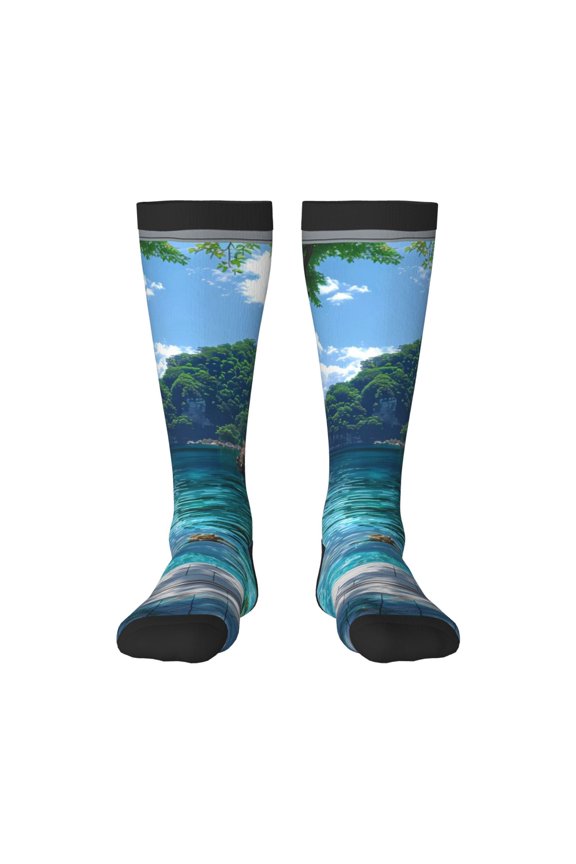 Tropical Paradise Window View Knee Socks, High Socks Long Stretchy Sock Women Knee High Stocking, Long Socks for Women