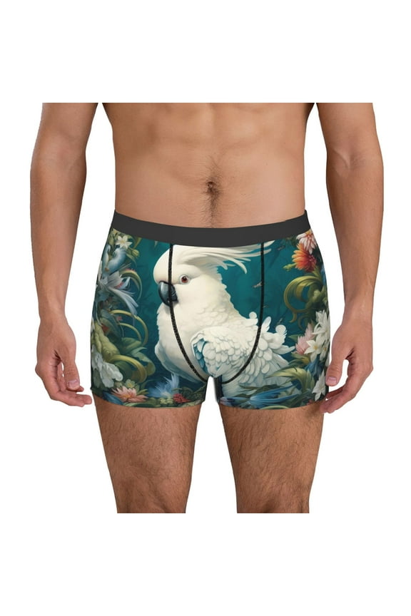 Tropical Parrot Floral Artwork Pattern Men's Boxer Brief Underwear,Soft Funny Underwear for Men-Large