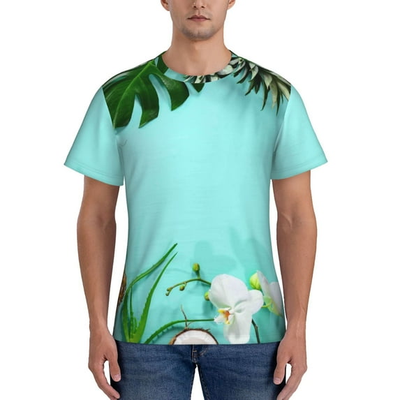 Vsdgher Tropical Pineapple Print Men's Dry Fit Mesh Athletic Shirts Moisture Wicking Tennis T-Shirt Tops