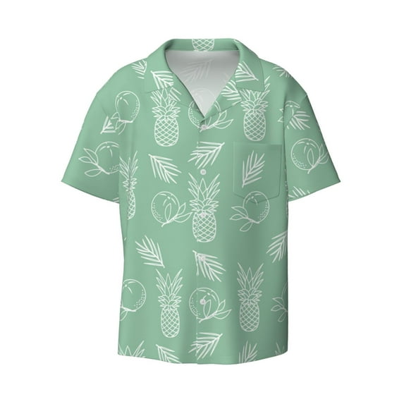 Vsdgher Tropical Pineapple Print Men's Wrinkle Free Untucked Cuban Shirt Business Casual Button Down Shirts Short Sleeve Shirt