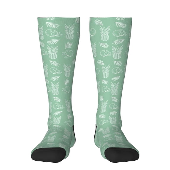 Vsdgher Tropical Pineapple Print Thigh High Socks Extra Long Stretchy Sock Women Over Knee High Opaque Stocking Daily Wear