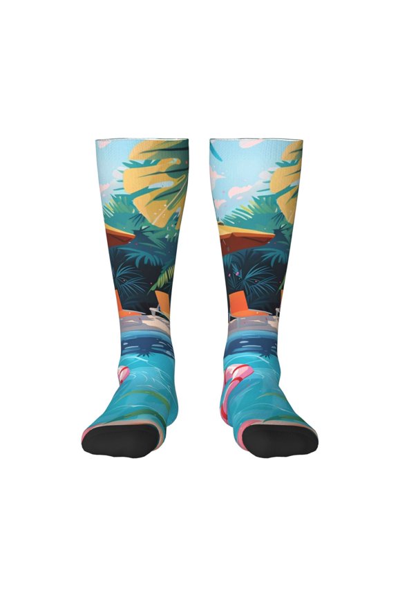 Tropical Poolside Relaxation Knee Socks, High Socks Long Stretchy Sock Women Knee High Stocking, Long Socks for Women