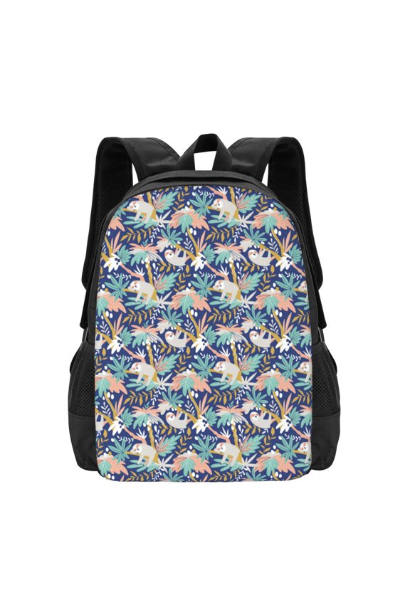 Tropical Sloth Print Backpack for Women Men School Bookbag with Laptop Compartment for College Work Travel, Simple Fashion Casual Daypack, Fit 15" Laptop
