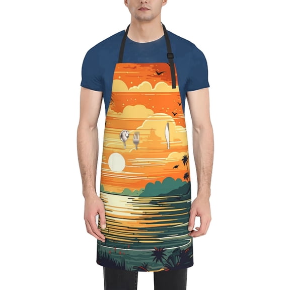 Vsdgher Tropical Sunset Paradise Waterproof Apron with 2 Pockets Kitchen Chef Aprons Bibs for Grooming Cooking Baking Painting Gardening