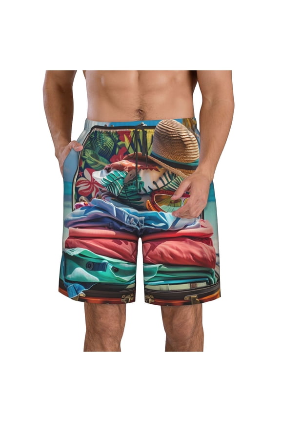 Tropical Vacation Essentials Men's Beach Shorts, Surfing shorts, Swim trunks, Quick Dry Swim Trunks for Surfing Beach Fun -X-Large