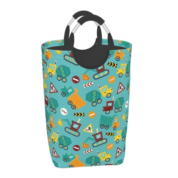 Vsdgher Trucks And Excavators Print Square Laundry Bag Large Collapsible Dirty Clothes Bags With Handles Waterproof Essentials Storage For College Dorm, Family