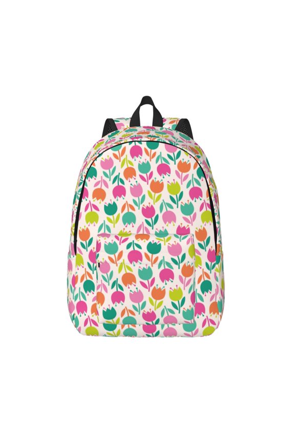 Tulips Flowers Print Canvas Backpack Travel Rucksack Unisex Knapsack 15.7/17.7Inch Laptop Backpack for Work,College -Medium