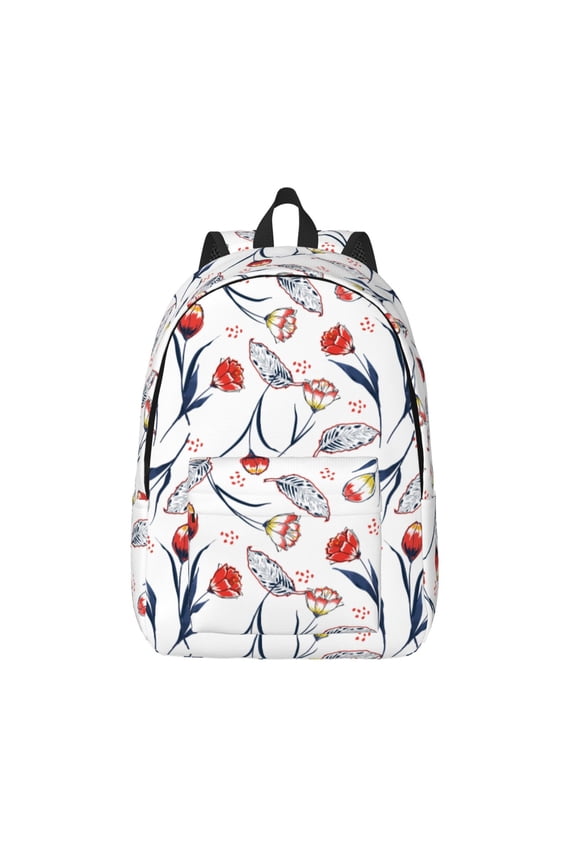 Tulips Flowers Print Canvas Backpack Travel Rucksack Unisex Knapsack 15.7/17.7Inch Laptop Backpack for Work,College -Medium
