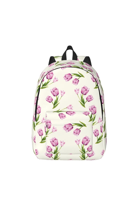 Tulips Flowers Print Canvas Backpack Travel Rucksack Unisex Knapsack 15.7/17.7Inch Laptop Backpack for Work,College -Medium