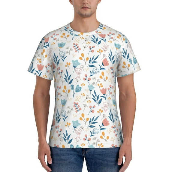 Vsdgher Tulips Flowers Print Men's Dry Fit Mesh Athletic Shirts Moisture Wicking Tennis T-Shirt Tops