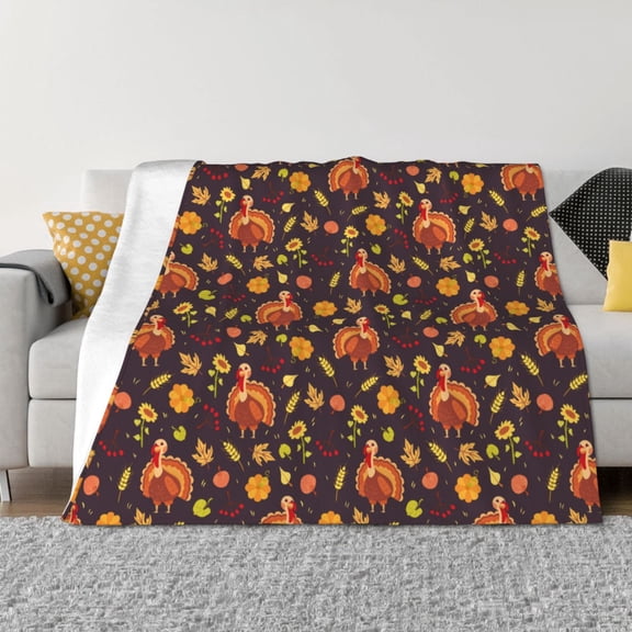 Vsdgher Turkey Bird Pattern Fleece Throw Blanket, Horizontal Fleece Bedding Home Decor for Couch & Bed All Season Use -80"x60"