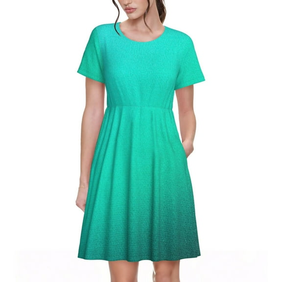 Vsdgher Turquoise Light Blue for Womens Summer 2025 Casual Midi Maxi Dresses Lightweight Short Sleeve Round Neck Beach Dress -3X-Large