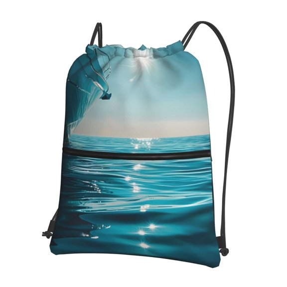 Vsdgher Turquoise Ocean Reflection Drawstring Backpack Water Resistant String Bag Sports Sackpack Gym Sack for Men Women