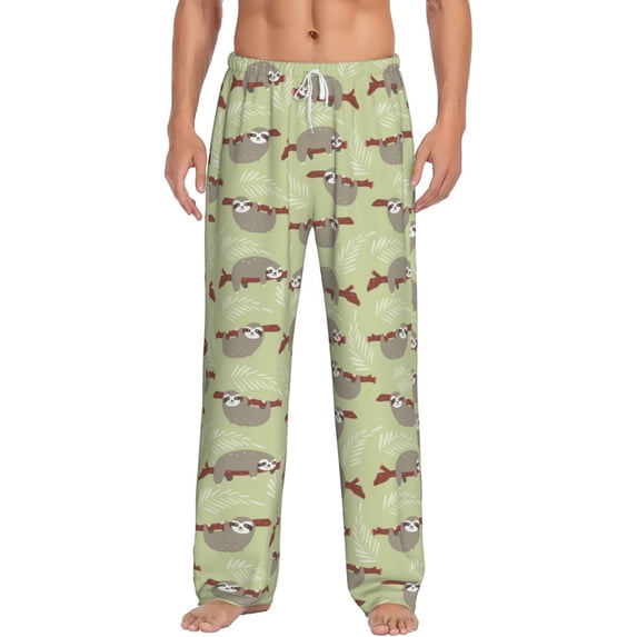 Vsdgher Twig Sloth Print Mens Pajama Pants Sleep & Lounge Pants, PJ Bottoms With elastic waistb and Pockets