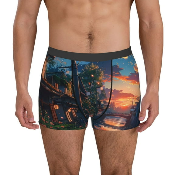 Vsdgher Twilight Canal Reflection Pattern Men's Boxer Brief Underwear,Soft Funny Underwear for Men-Medium