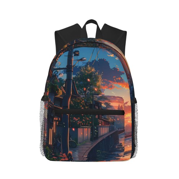 Vsdgher Twilight Canal Reflection Unisex Large Capacity Bookbag, Schoolbag, Casual Daypack for High School, College, Teens, Travel, Work