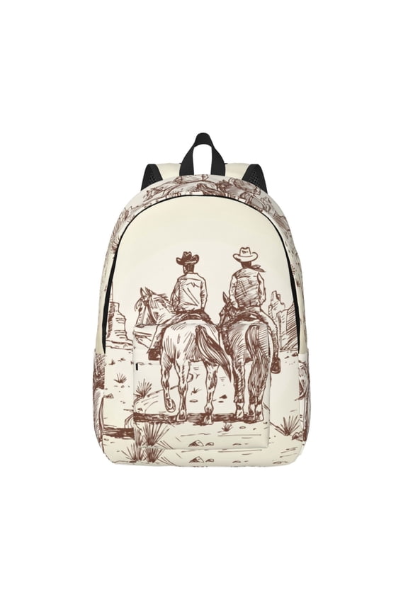Two Cowboys Riding Horses In The Desert Print Canvas Backpack Travel Rucksack Unisex Knapsack 15.7/17.7Inch Laptop Backpack for Work,College -Small