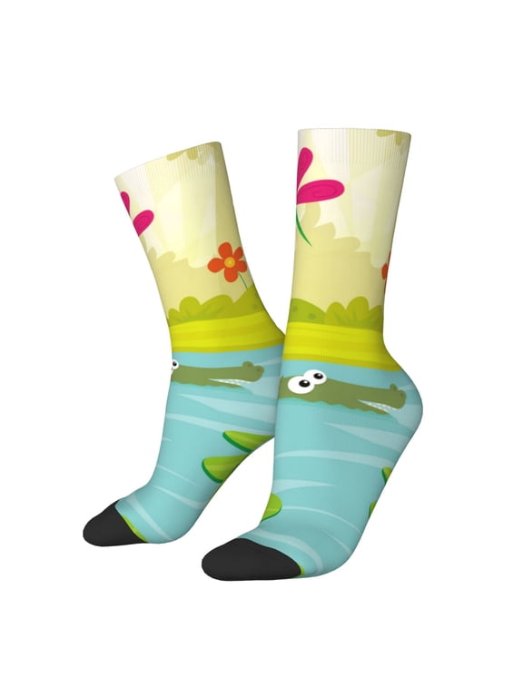 Two Frogs Are Sitting On Water Lilies Crew Socks for Men & Women, Breathable Casual Athletic Ankle Socks