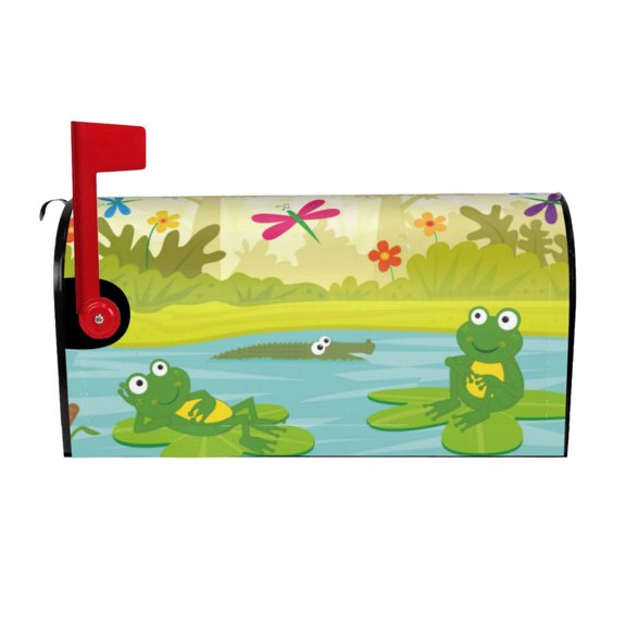 Vsdgher Two Frogs Are Sitting On Water Lilies Mailbox Cover Magnetic Mailbox Wraps Post Letter Box Cover for Garden Yard Home Decor 2 Sizes-25.5x21 in
