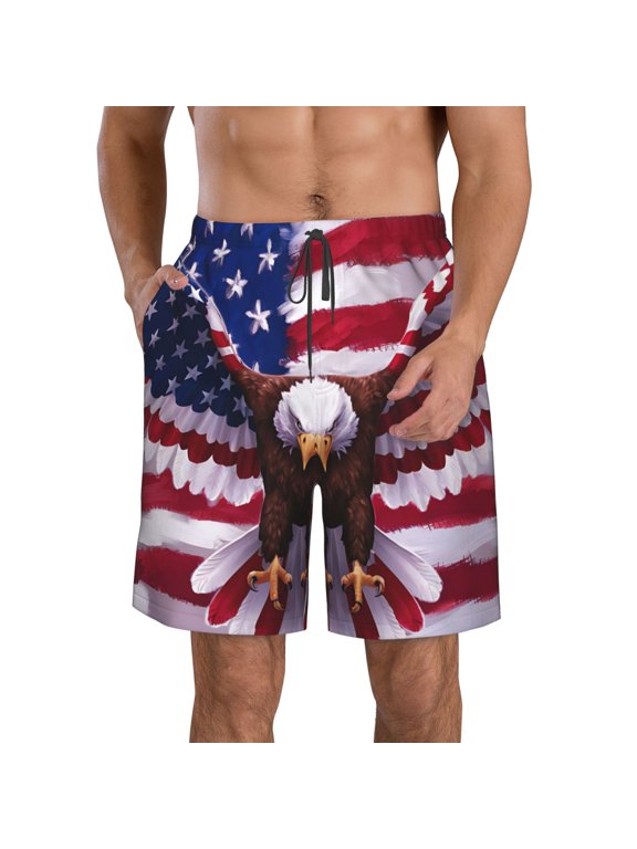 USA Eagle with Spread Wings Men's Beach Shorts, Surfing shorts, Swim trunks, Quick Dry Swim Trunks for Surfing Beach Fun -X-Large