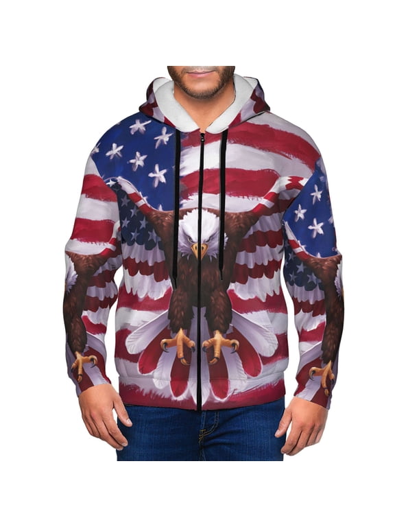 USA Eagle with Spread Wings Mens Hoodies Zip Hoodie, Hoodies for Men, Zip-up Hooded Sweatshirt-3X-Large