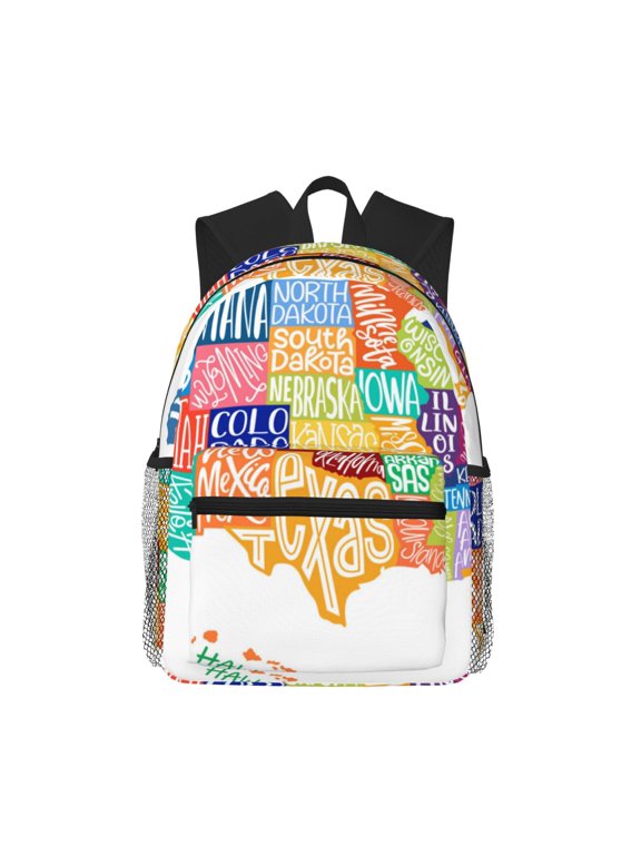 USA MAP Unisex Large Capacity Bookbag, Schoolbag, Casual Daypack for High School, College, Teens, Travel, Work