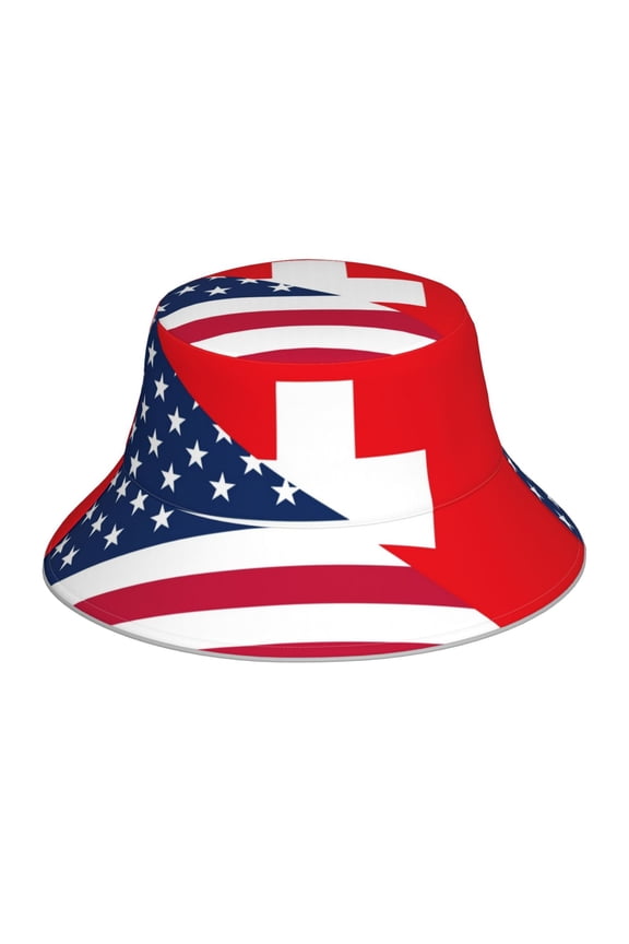 USA Switzerland Print Bucket Hat for Men&Women Bucket Hat Reversible Summer Double-Side-Wear Travel Gardening, Beach, Camping, Hiking, Fishing Cap