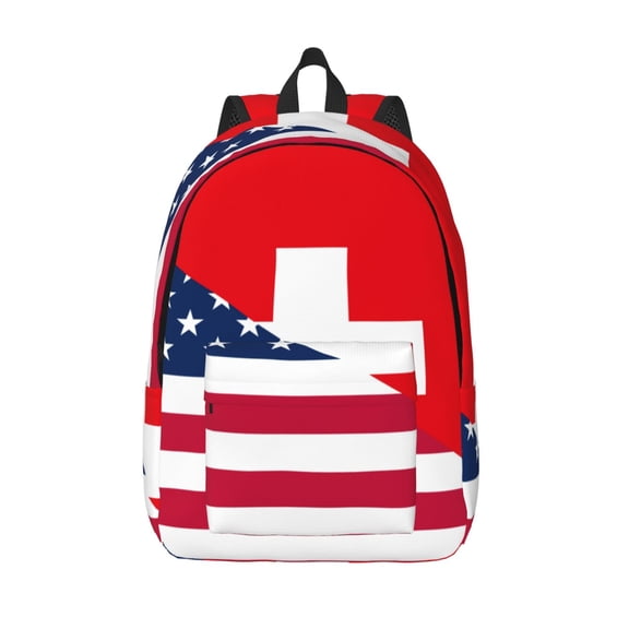 Vsdgher USA Switzerland Print Canvas Backpack Travel Rucksack Unisex Knapsack 15.7/17.7Inch Laptop Backpack for Work,College -Small