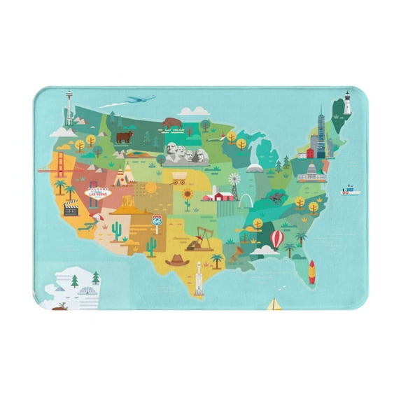 Vsdgher USA Tourist Map print Flannel Anti-Slip Floor Mat Comfort Mat Floor Carpet for Decor, Non-Slip, Home, Office, Laundry, Durable