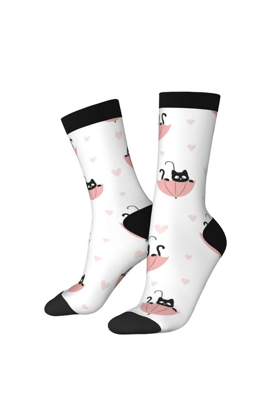 Umbrella Cat Crew Socks for Men & Women, Breathable Casual Athletic Ankle Socks