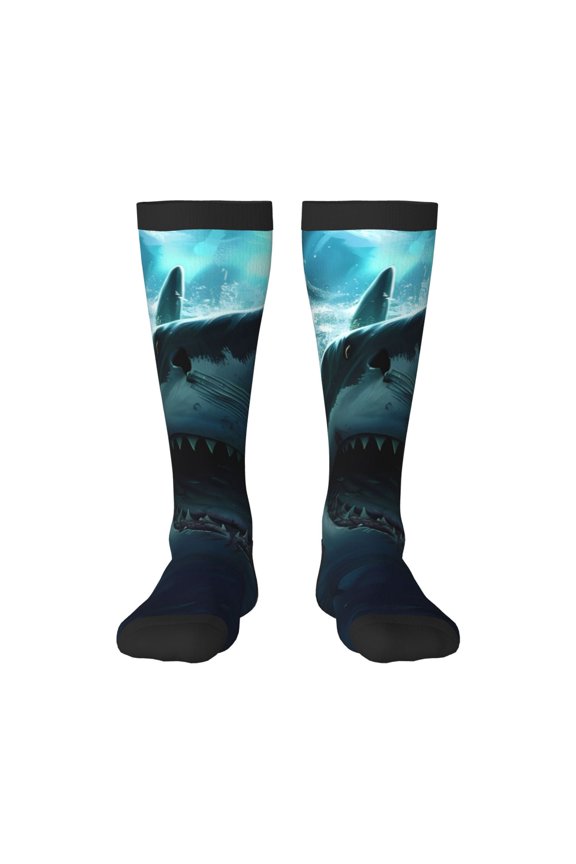 Undersea Shark Print Thigh High Socks Extra Long Stretchy Sock Women Over Knee High Opaque Stocking Daily Wear
