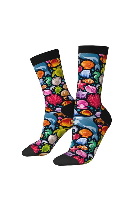 Underwater Diving Animals Crew Socks for Men & Women, Breathable Casual Athletic Ankle Socks