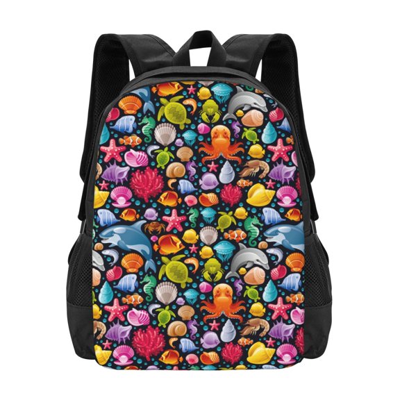 Vsdgher Underwater Diving Animals Print Backpack for Women Men School Bookbag with Laptop Compartment for College Work Travel, Simple Fashion Casual Daypack, Fit 15" Laptop