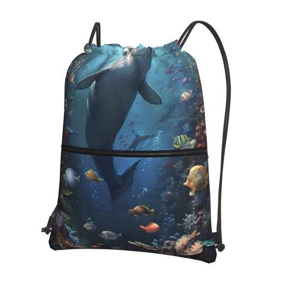 Vsdgher Underwater Dolphin Drawstring Backpack Water Resistant String Bag Sports Sackpack Gym Sack for Men Women