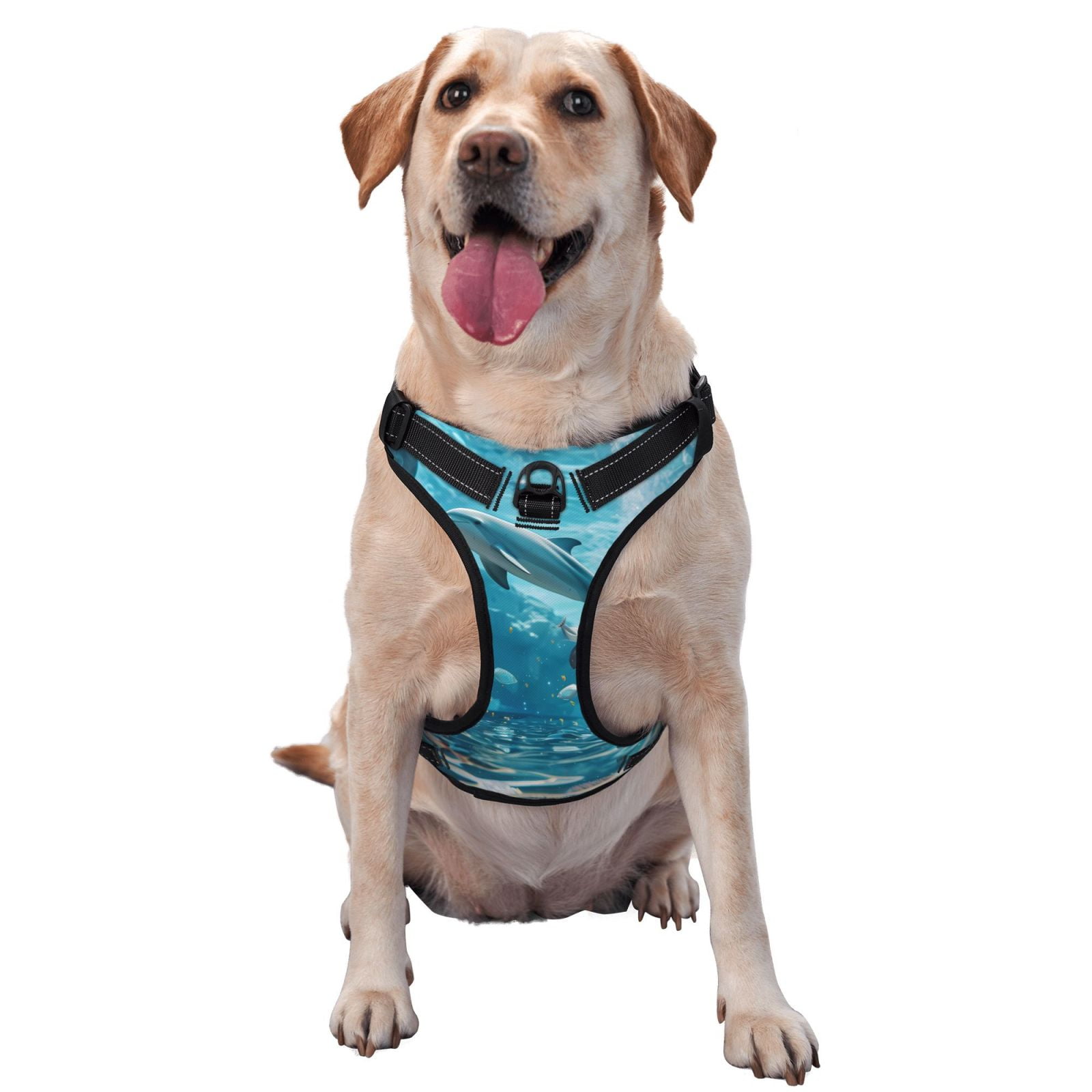 Vsdgher Underwater Dolphin Scene Dog Harness, No-Pull Pet Harness, Dog Vest, Pet Vest for Small to Large Dogs-Medium