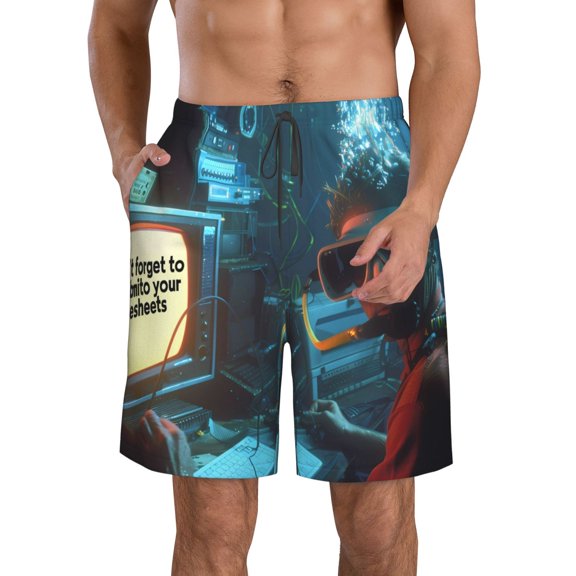 Vsdgher Underwater Office Diver Men's Beach Shorts, Surfing shorts, Swim trunks, Quick Dry Swim Trunks for Surfing Beach Fun -3X-Large