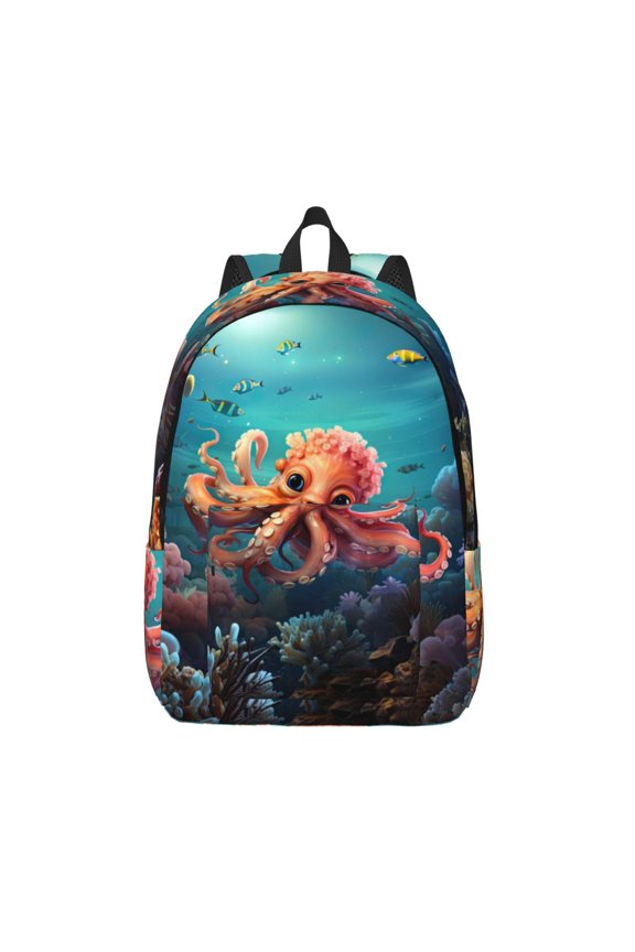 Underwater Plant Octopus Print Canvas Backpack Travel Rucksack Unisex Knapsack 15.7/17.7Inch Laptop Backpack for Work,College -Medium