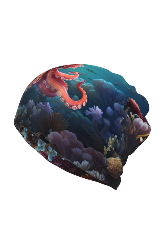 Underwater Plant Octopus Slouchy Beanie Hat for Men/Women, Skull Cap Chemo Cap Night Sleeping Cap