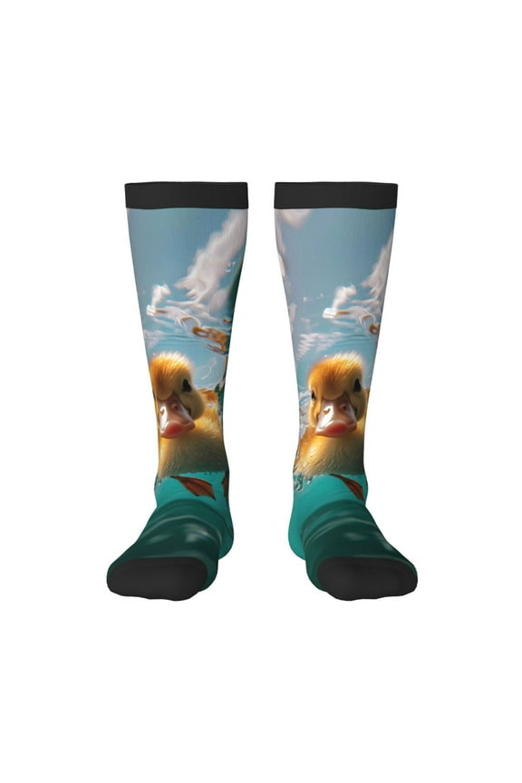 Underwater Swimming Duck Print Thigh High Socks Extra Long Stretchy Sock Women Over Knee High Opaque Stocking Daily Wear