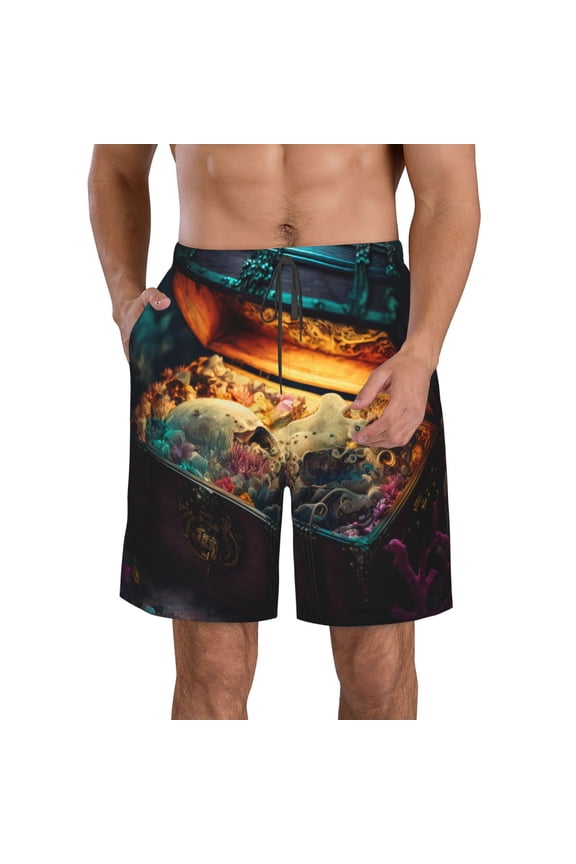 Underwater Treasure Chest Men's Beach Shorts, Surfing shorts, Swim trunks, Quick Dry Swim Trunks for Surfing Beach Fun -Small