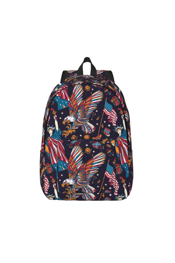 United States Of America Print Canvas Backpack Travel Rucksack Unisex Knapsack 15.7/17.7Inch Laptop Backpack for Work,College -Medium